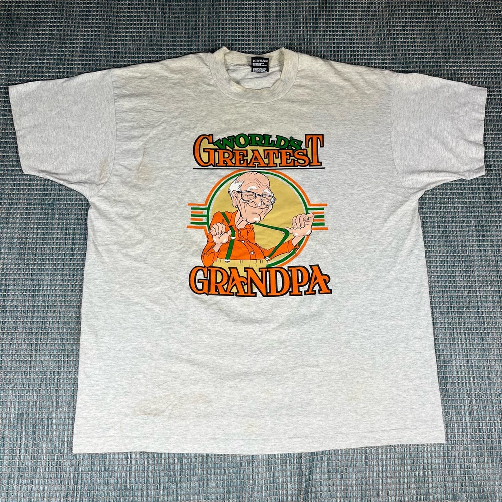 Vintage Single Stitch Worlds Greatest‎ Grandpa Gray T Shirt Mens Sz XL Preowned